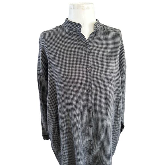 Eileen Fisher Oversized Organic Linen Maxi Puckered Shirt Dress Mandarin Gray XS - Picture 4 of 11